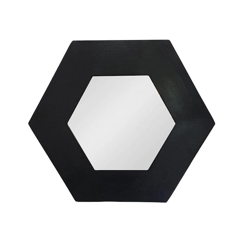 HomeRoots 19" Black Hexagon Wood Framed Accent Mirror - 18.5' X '18.5' X '0.7