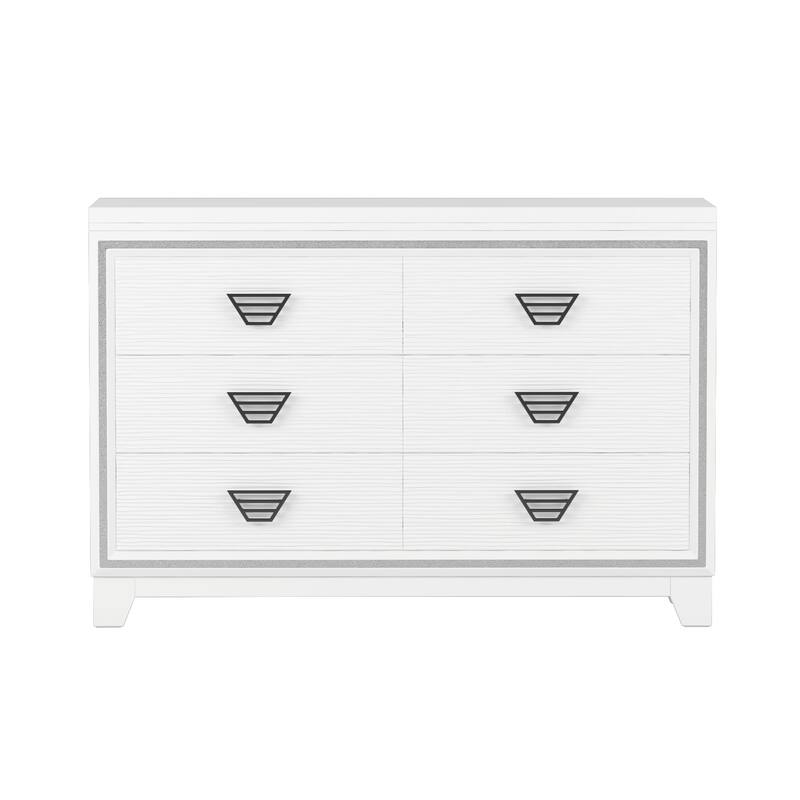 Elegan 6 Drawers Dresser with Metal Handles and Sparkling Decoration