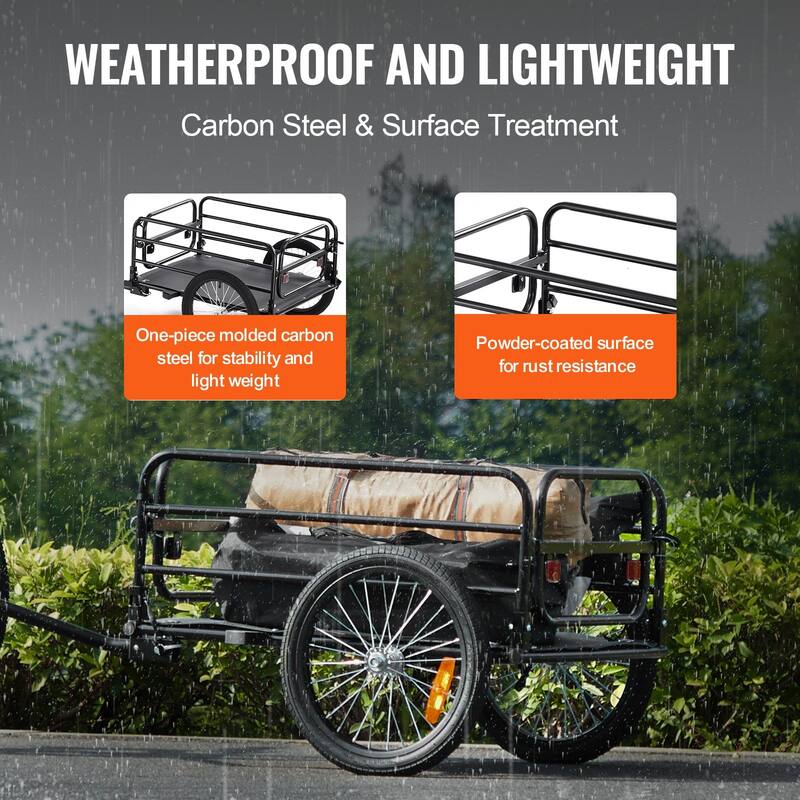 Bike Cargo Trailer, 160 lbs Load Capacity, Heavy-Duty Bicycle Wagon Cart, Foldable Compact Storage & Quick Release with Univers