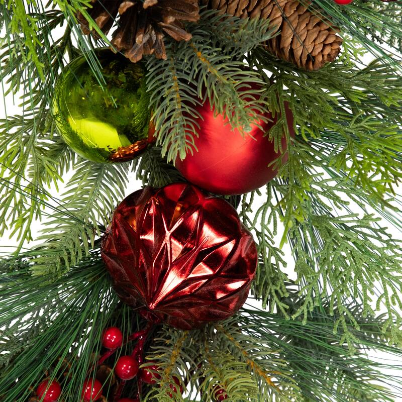 Berries Pinecones Ornaments Artificial Christmas Wreath 36" Unlit