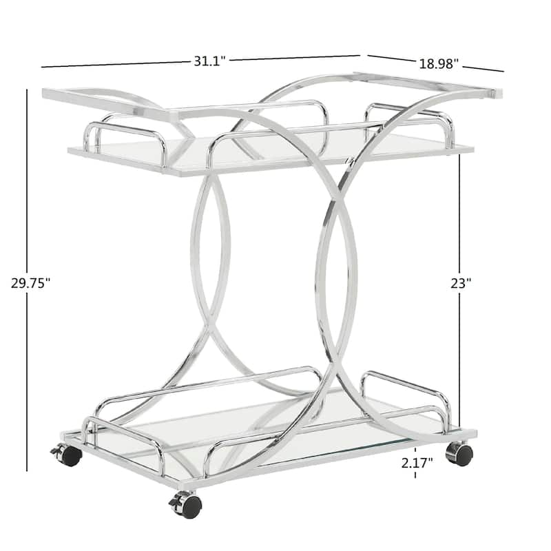 Rosewood Chrome Bar Cart with Curving Metal Frame by iNSPIRE Q Bold
