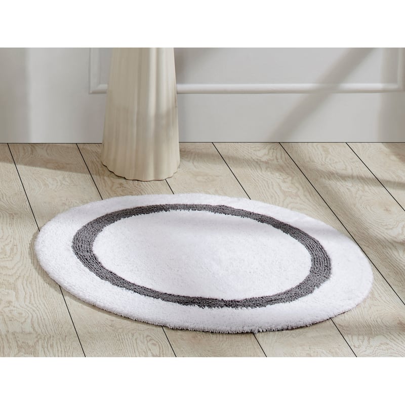 Better Trends Bath Rugs 100% Cotton Tufted Super Absorbent Reversible Bathroom Rug Set for Shower, Sink Mats Hotel Collection - 30" Round - White & Gray