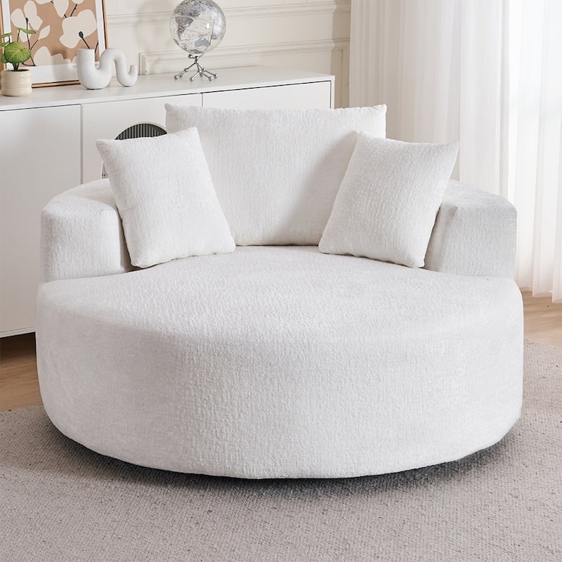 Oversized Swivel Accent Chair, Chenille Round Chairs Upholstered Swivel Chair, Single Sofa Armchair, Sleeper Chair - Beige
