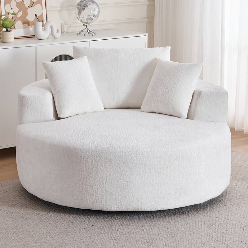 Round Accent Chair, 360 Swivel Chenille Barrel Chair, Fluffy Modern Sleeper For Living Room, Bedroom,Reading Room And Lounge - Beige