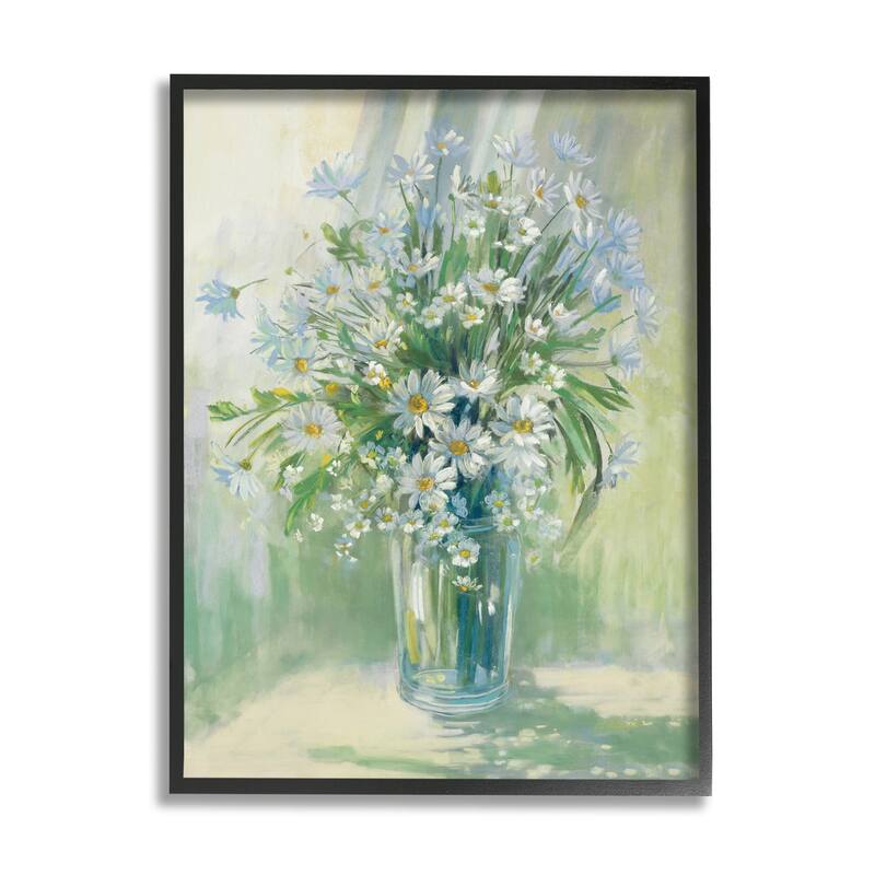 Stupell Sunlit Bouquet of Daisies Blue Green Pastels Framed Wall Art - 24 x 30 - Black