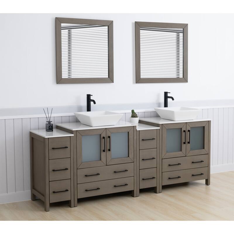 Vanity Art 84-inch Double Sink Bathroom Vanity Set with Engineered Marble Top and Free Mirror - 84 x 18.5 x 36 Inches