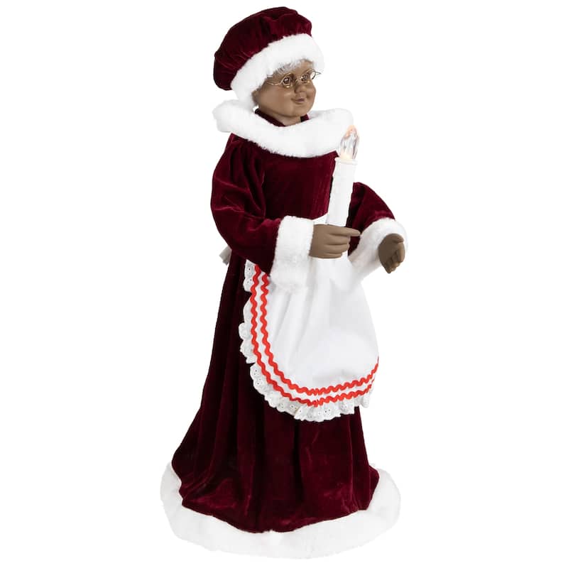 Animated and Musical African American Mrs. Claus with Lighted Candle Christmas Figure - 24"