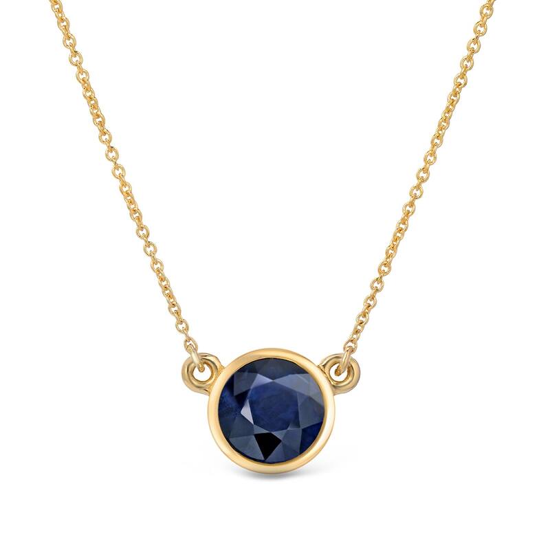 Auriya 14k Gold 1/3ctw Round Bezel Sapphire Solitaire Necklace - Yellow