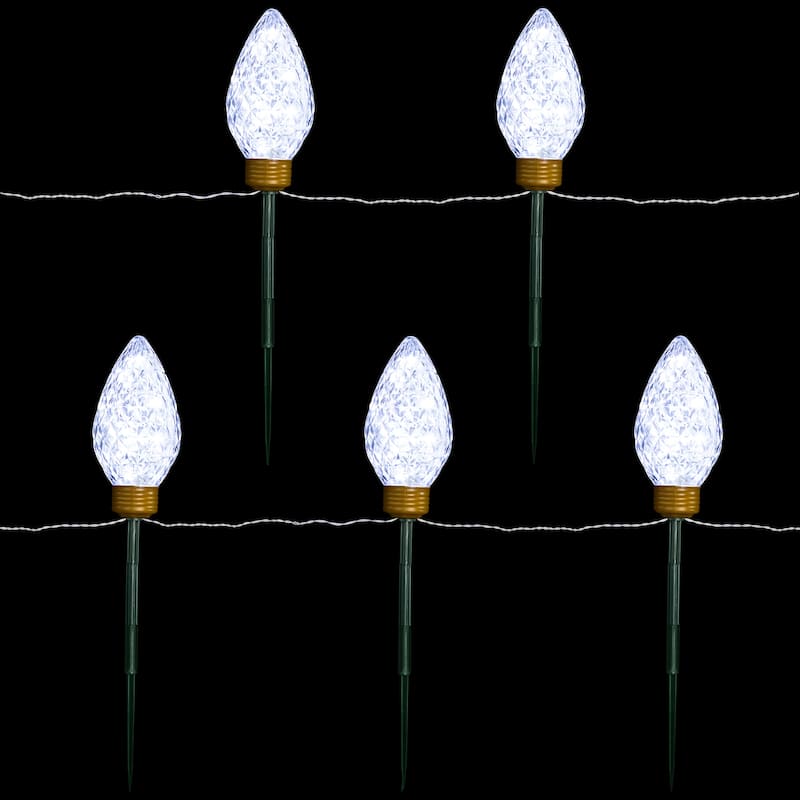 LED Lighted C9 Style Christmas Pathway Lawn Stakes - 8'- Clear - 5ct