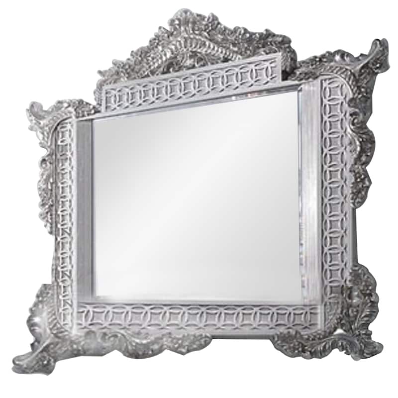 Vera 60 Inch Wall Mirror, Oversized Ornate Carved, Antique Gray, Light Gold - Grey