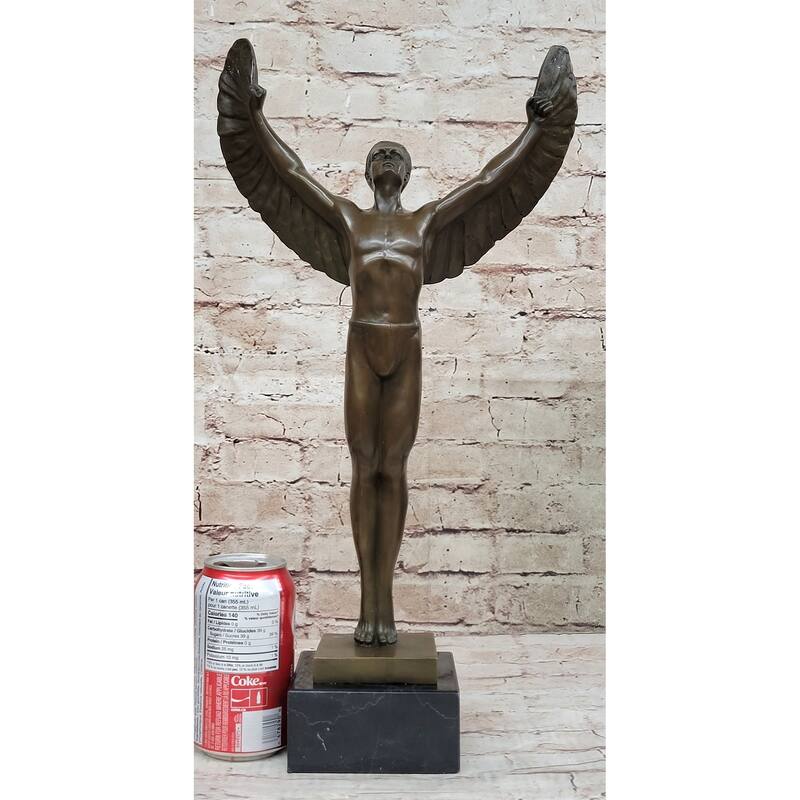 Icarus Rising Bronze Sculpture Statue By Boizot Winged Male Figure On Marble Base