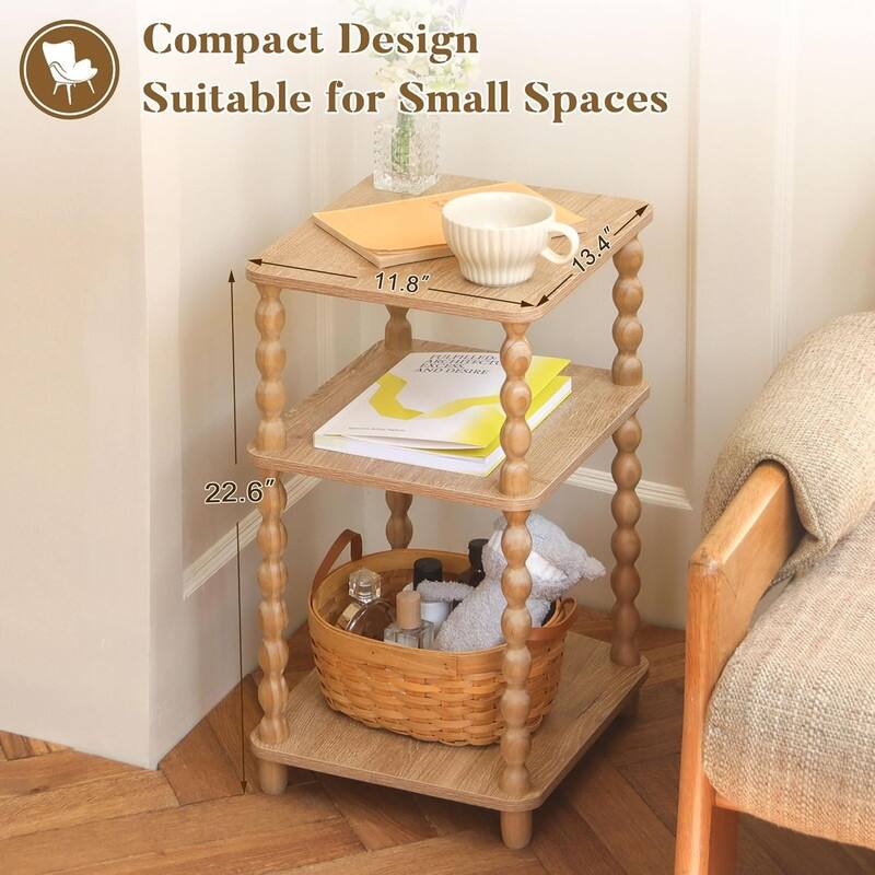 Small End Table with Storage Shelf Vintage Nightstand Bedside Table