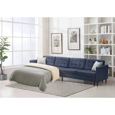 U-shaped Sofa Tech PU Leather Sponge Upholstered Sectional Sofa Tufted Backrest Chaise with Two Throw Pillows Solid Wood Legs