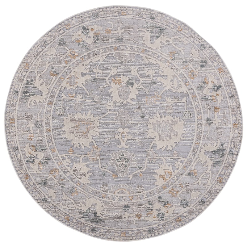 SAFAVIEH Miranda Nadeige Traditional Rug - 6'6" Round - Grey/Ivory Beige