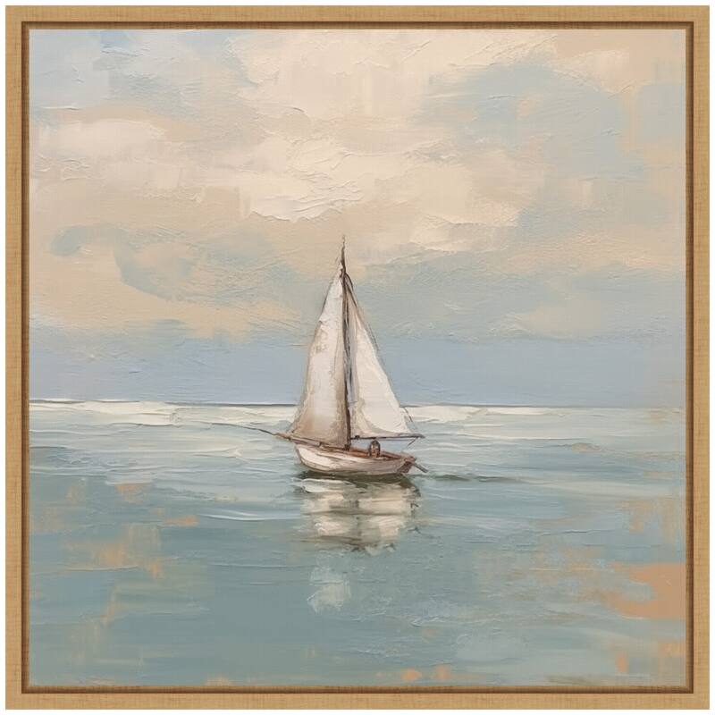 Kate and Laurel Sylvie Calm Pastel Sailboat Landscape Framed Canvas by The Creative Bunch Studio