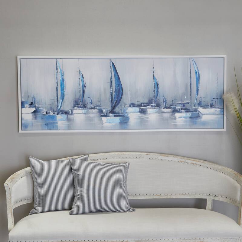Canvas Sail Boat Framed Wall Art with White Frame - Blue - Roche River Decor