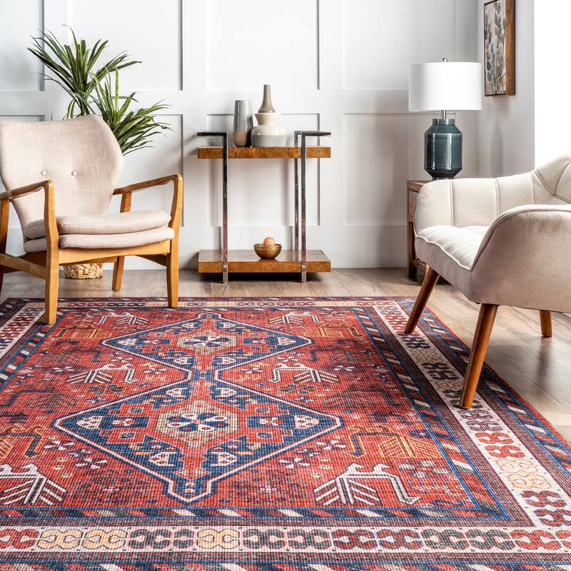 Nuloom Damaris Splashguard Medallion Machine Washable Area Rug