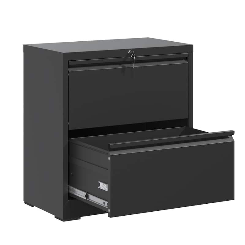 2 Drawer Lateral File Cabinet with Lock, Metal Lateral Filing Cabinet, Steel Wide Horizontal Filing Cabinets for Letter/Legal