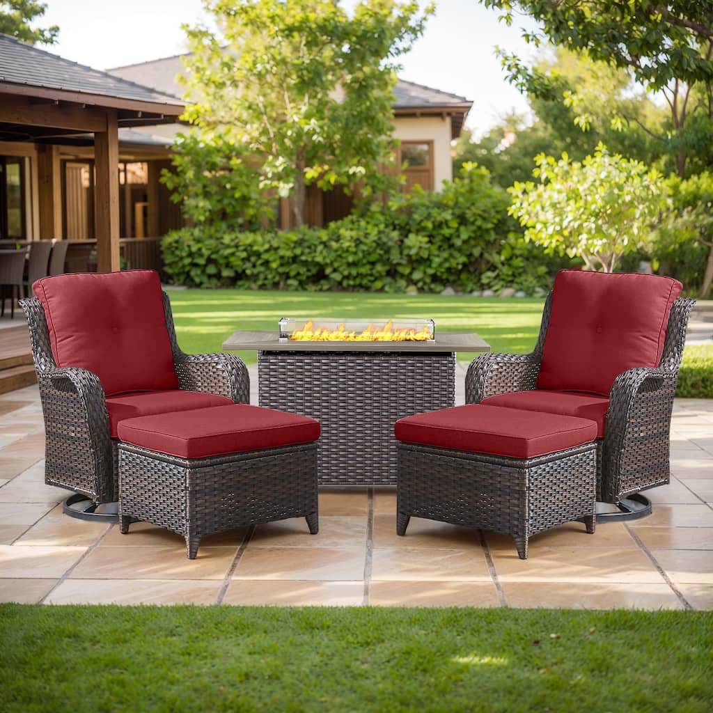 Fire Pit Table with Patio Glider Chairs Ottomans Brown-Red - Brown