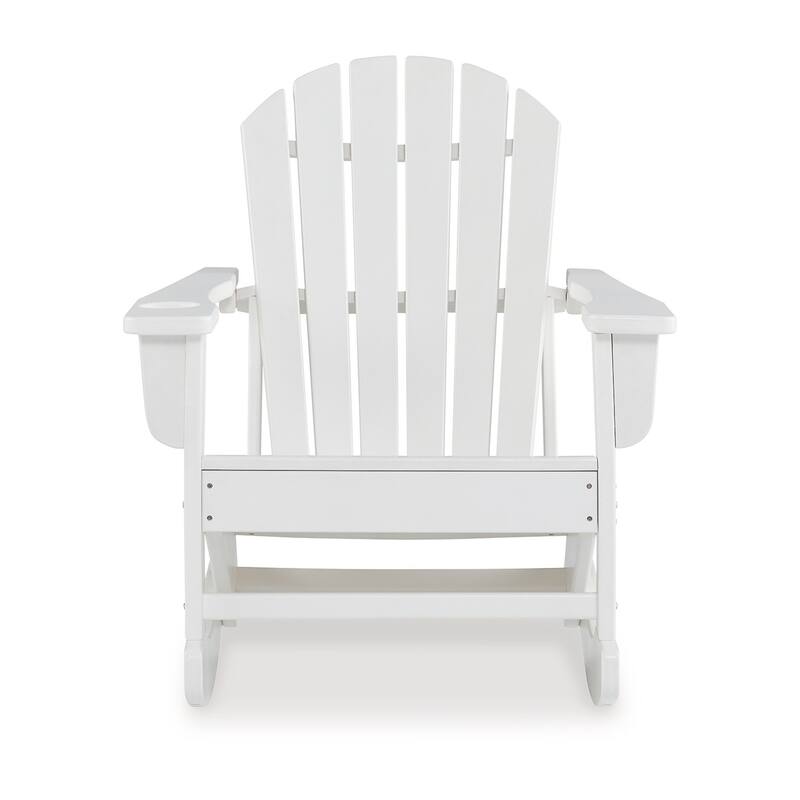 Sami 35 Inch Outdoor Rocking Chair, Slatted Design, Modern White Finish