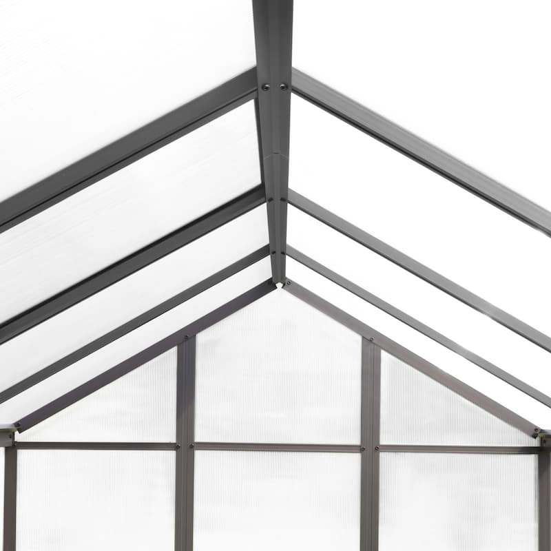 VEIKOUS Aluminum Walk-In Garden Greenhouse Kit with Adjustable Roof Vent and Lockable Door Grey