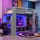 preview thumbnail 3 of 25, Multi-Functional Gaming Loft Bed with Built-in Desk & Storage Cabinets, Wood Bed Frame with LED and a Hanging Clothes Rack