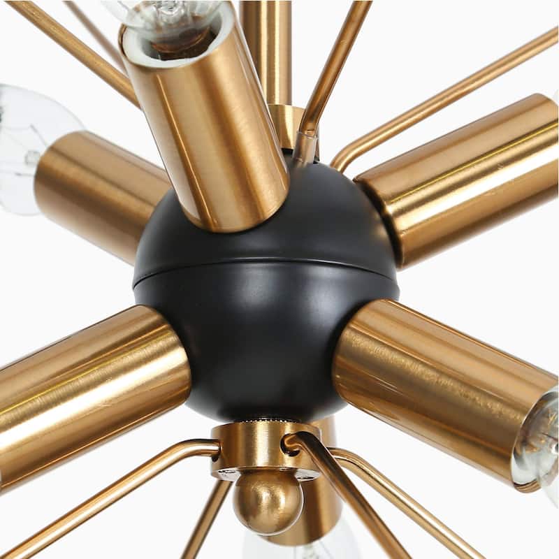 Modern Farmhouse 6-Light Black Gold Cage Chandeliers Sputnik Pendant Light for Dining Room - L15.5" x W15.5" x H15.5"