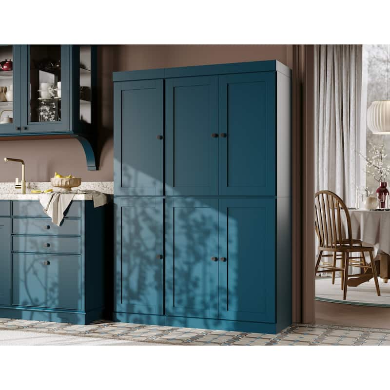 Palace Imports 100% Solid Wood 48.5" Pantry Cabinet with Shaker Doors and Adjustable Shelves - Teal Blue