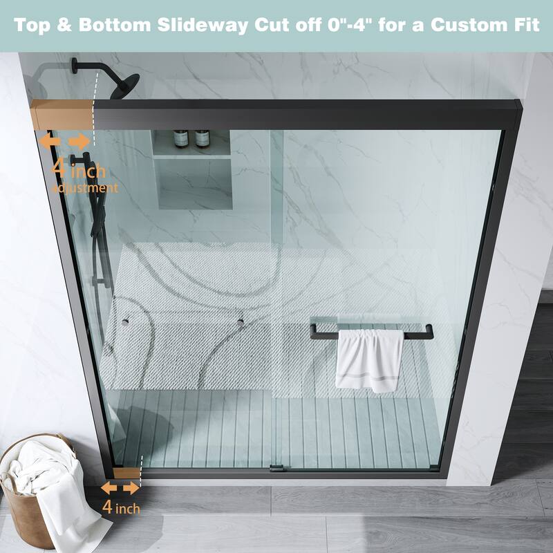 56-60"W x 75"H Aluminium Alloy Frame Double Sliding Shower Door with 6mm Tempered Glass,Matte Black - 56-60"W x 75"H