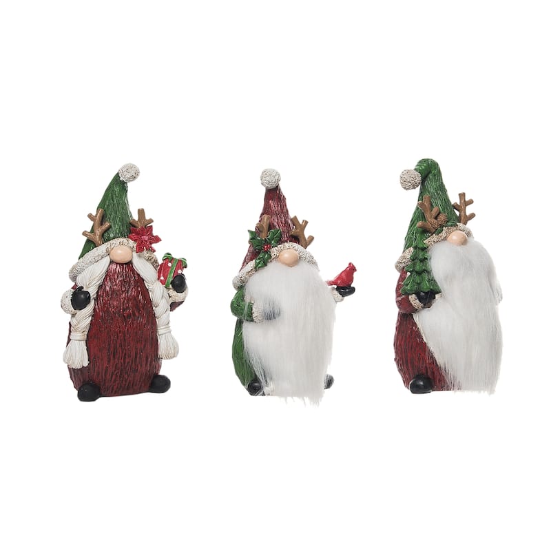 Transpac Christmas Resin Holiday Reindeer Hat Gnome Figurine Set of 3 Christmas Home Decorations