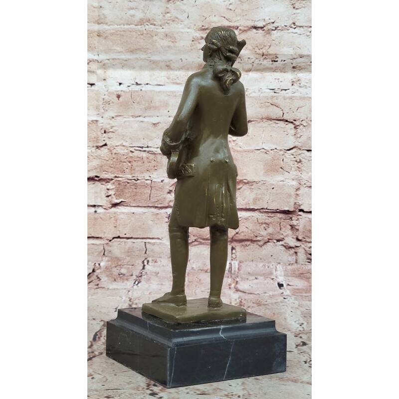 Bronze Classical Violinist Figurine Sculpture On Marble Base