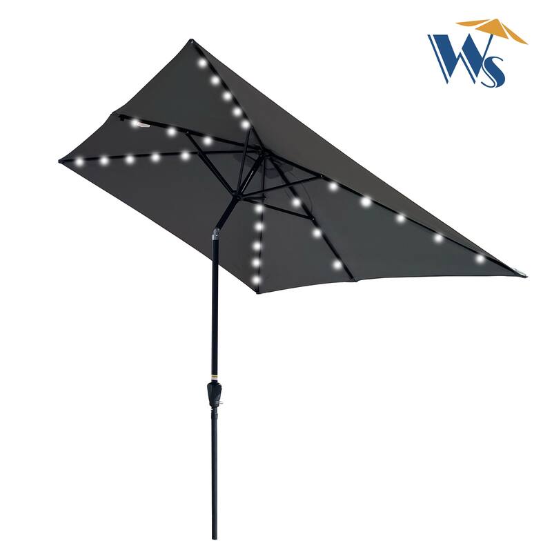 10ft Solar LED Rectangular Patio Umbrella with Crank and Tilt for Outdoor Use