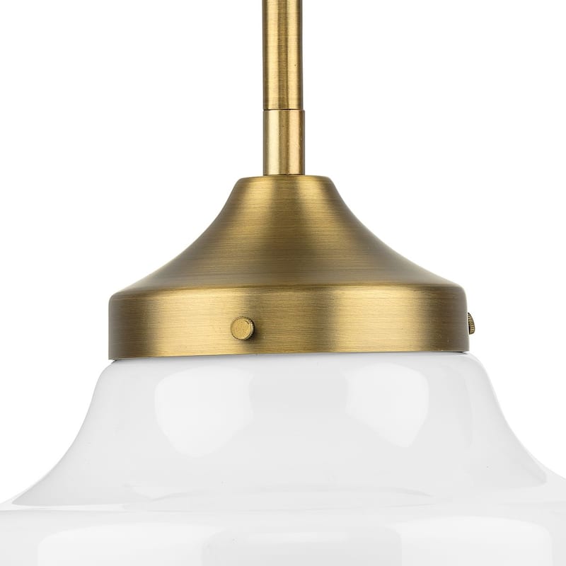 School House Pendant Collection One-Light Vintage Brass White Opal Glass Coastal Mini-Pendant Light - 8 in x 8 in x 9 in