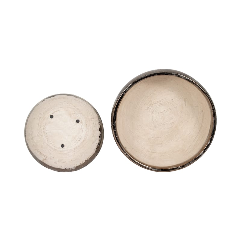 Decorative Round Terracotta Accent Bowl - Set of 2 - 15", 12", Gray