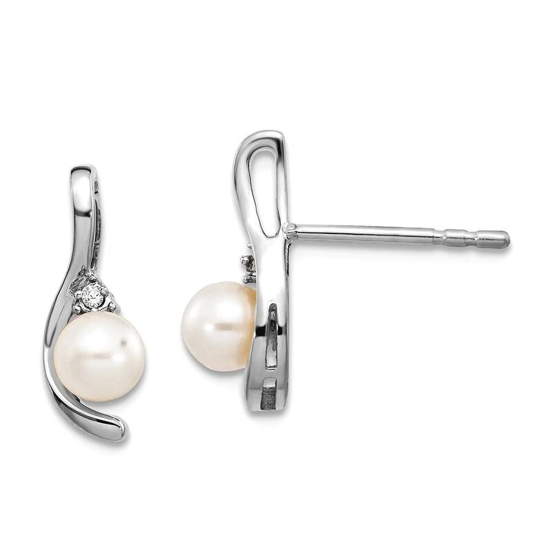 Curata 14k White Gold Natural Gemstone Diamond Teardrop Earrings - 14x5mm - Pearl