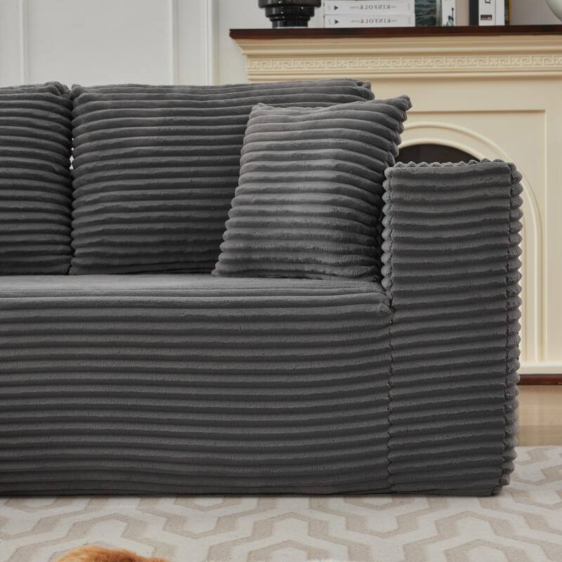 Modular Sectional Sofa with L-Shape Chaise, Oversized Corduroy Upholstered Cloud Sofa, Deep Seat Sofa with 2 Throw Pillows