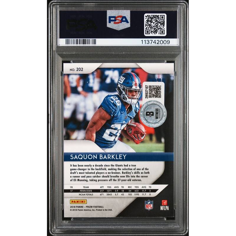 Saquon Barkley 2018 Panini Prizm Signed Rookie Card #202 Auto Graded PSA 10 2009 - 8' x 11'