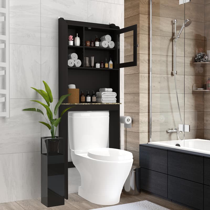 Anmytek Modern Espresso Over The Toilet Space Saver Wood Storage Cabinet Bathroom Organizer