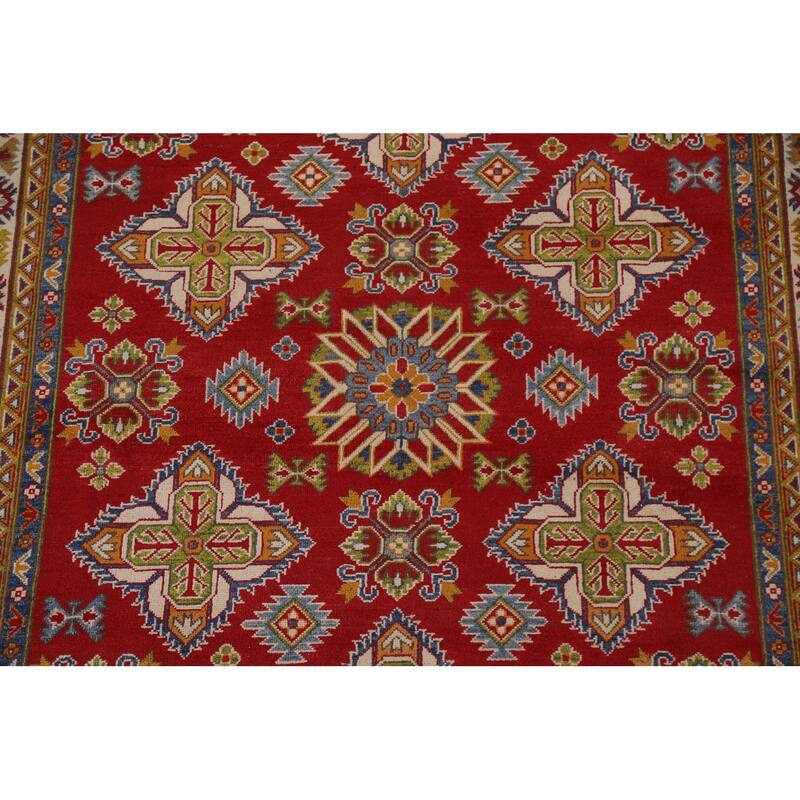 Traditional Geometric Red Kazak Oriental Wool Area Rug Hand-knotted - 6'7" x 9'9"