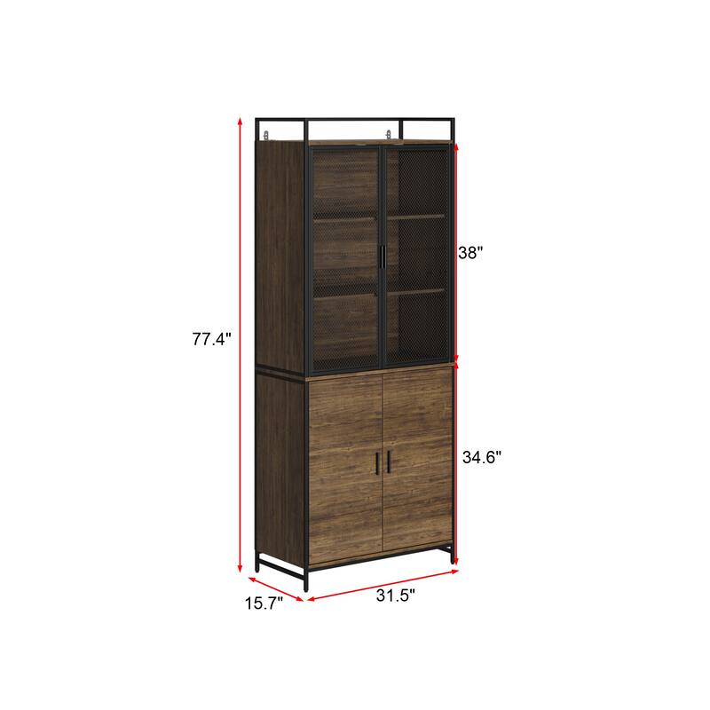 Multifunctional Kitchen Cabinet Collection Metal Frame Shelf Brown Walnut Color