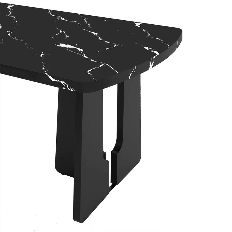 6 Pcs Wooden Dining Table Set, Faux Marble Dining Table with 4 Chairs & 1 Bench, Kitchen Dining Table & Chair Set for 6 Persons