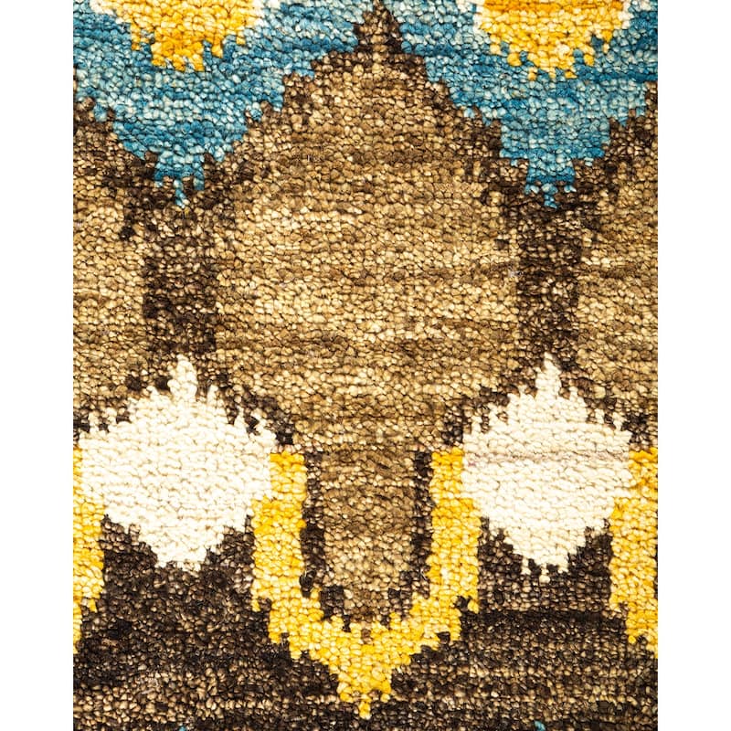 Overton Hand Knotted Wool Contemporary Ikat Green Area Rug - 6' x 9'