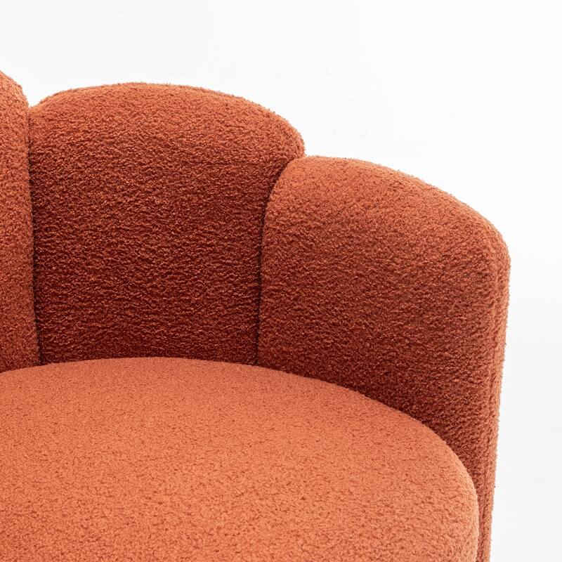 SEYNAR Modern Glam Teddy Fabric Upholstered Round Accent Chair with Flower Shaped Back Design