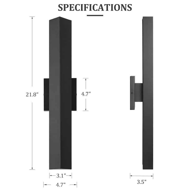 Modern Minimalist Black Outdoor Integrated LED Wall Sconce - 21.8"