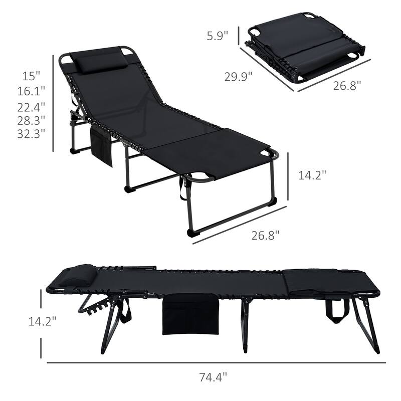 Folding recliner with side pockets, headrest and reading hole