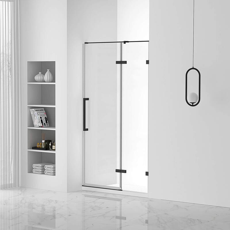 Fine Fixtures Hinged Clear Frameless Glass Shower Door Enclosure
