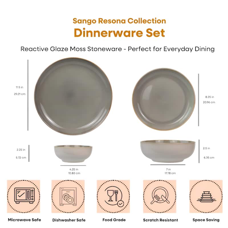 Resona Moss 16-Piece Green Dinnerware Set