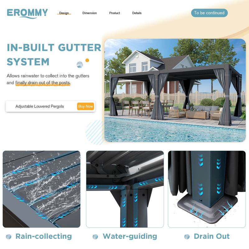 EROMMY Outdoor Louvered Pergola Gazebo with Adjustable Aluminum Rainproof Roof