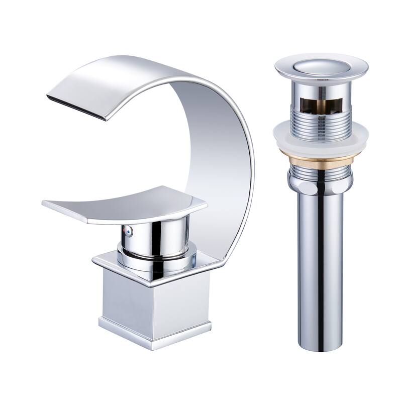 Luxury C-Shape Arc Waterfall Spout Single Handle 8 inch Bathroom Sink Faucet - Chrome