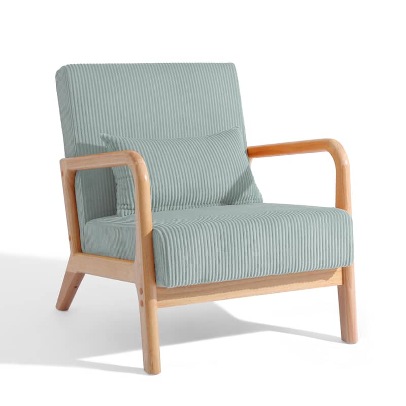 25" W Mid Century Upholstered Wood Accent Chair with Pillow set of 2
